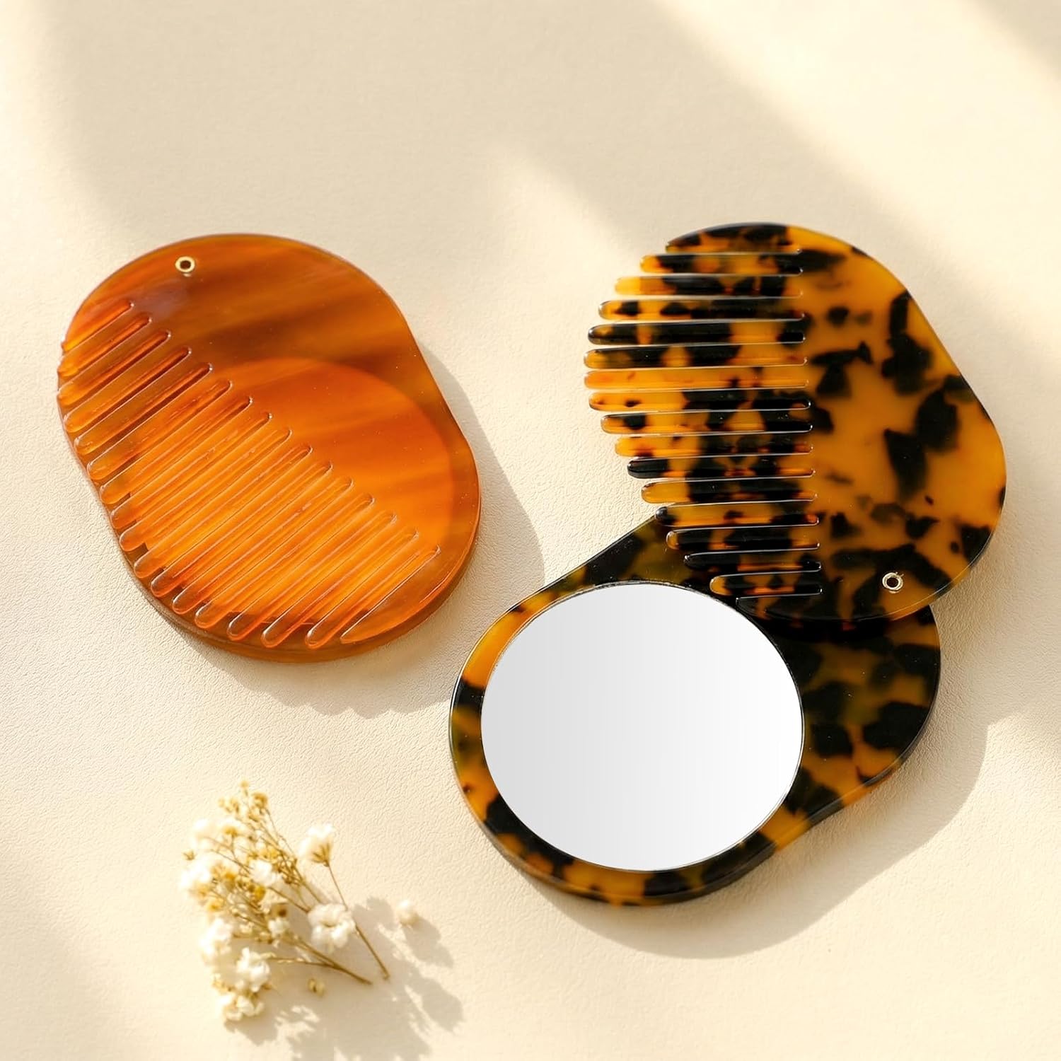 Folding Comb & Mirror Set — Tortoiseshell, 2-Pack