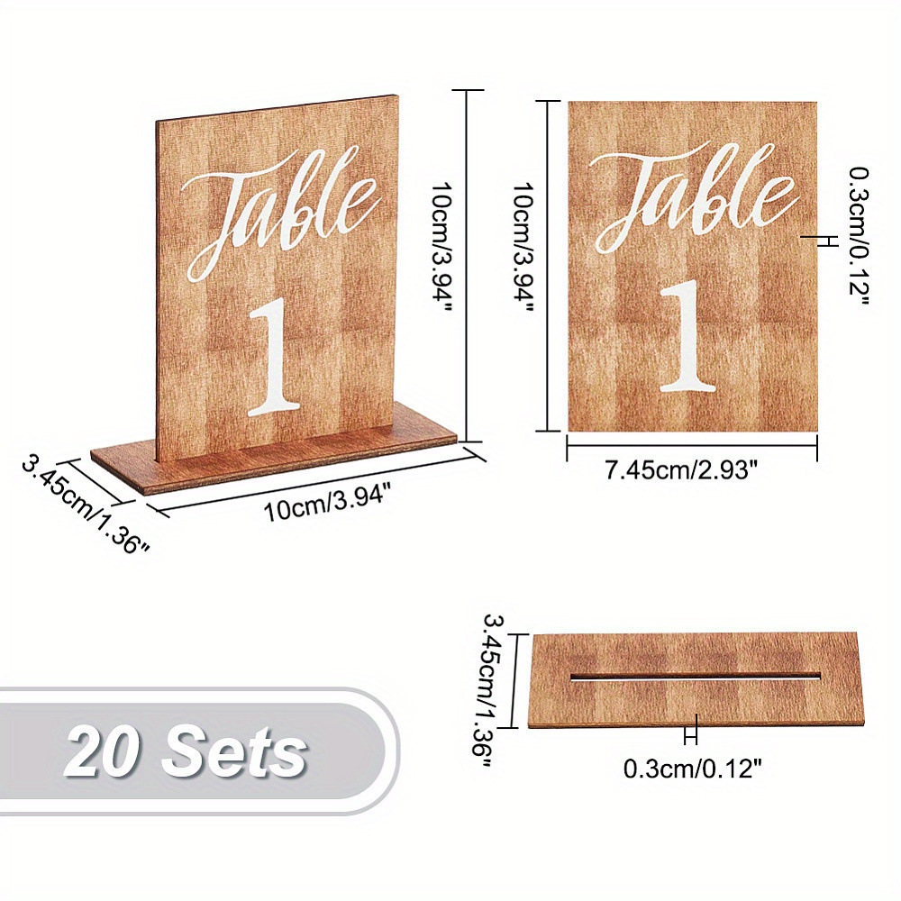 Wooden Table Numbers with Bases — 20-Piece Set