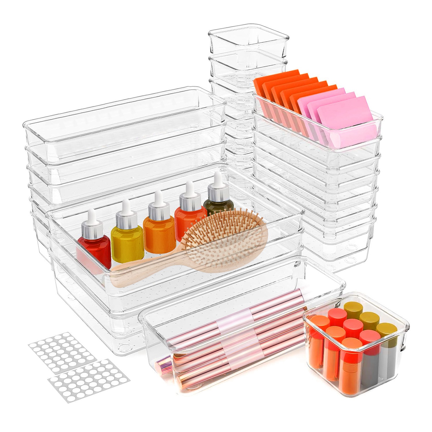Clear Drawer Organizer Trays — 25-Piece Set
