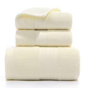 Cotton Bath & Hand Towel Set — Beige, 3 Pieces